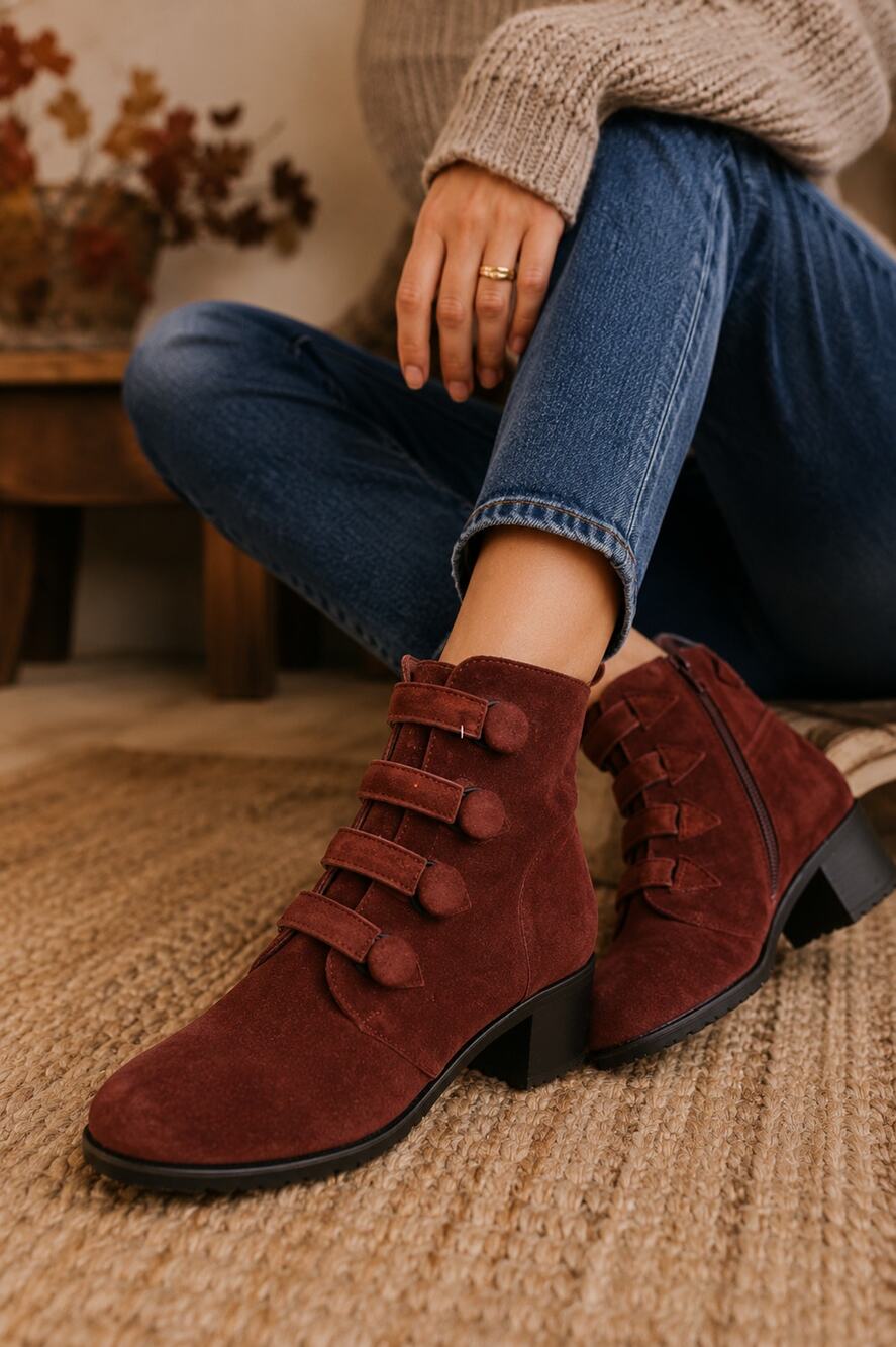 Sundance SZ 37 Buttoned Up Boots Burgundy Suede Booties